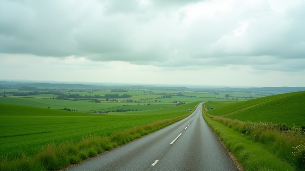 Grensoverschrijding Nederland Duitsland, landschap met weiland en weg